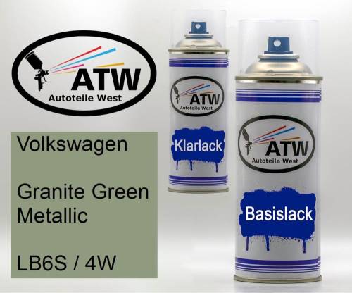 Volkswagen, Granite Green Metallic, LB6S / 4W: 400ml Sprühdose + 400ml Klarlack - Set, von ATW Autoteile West.